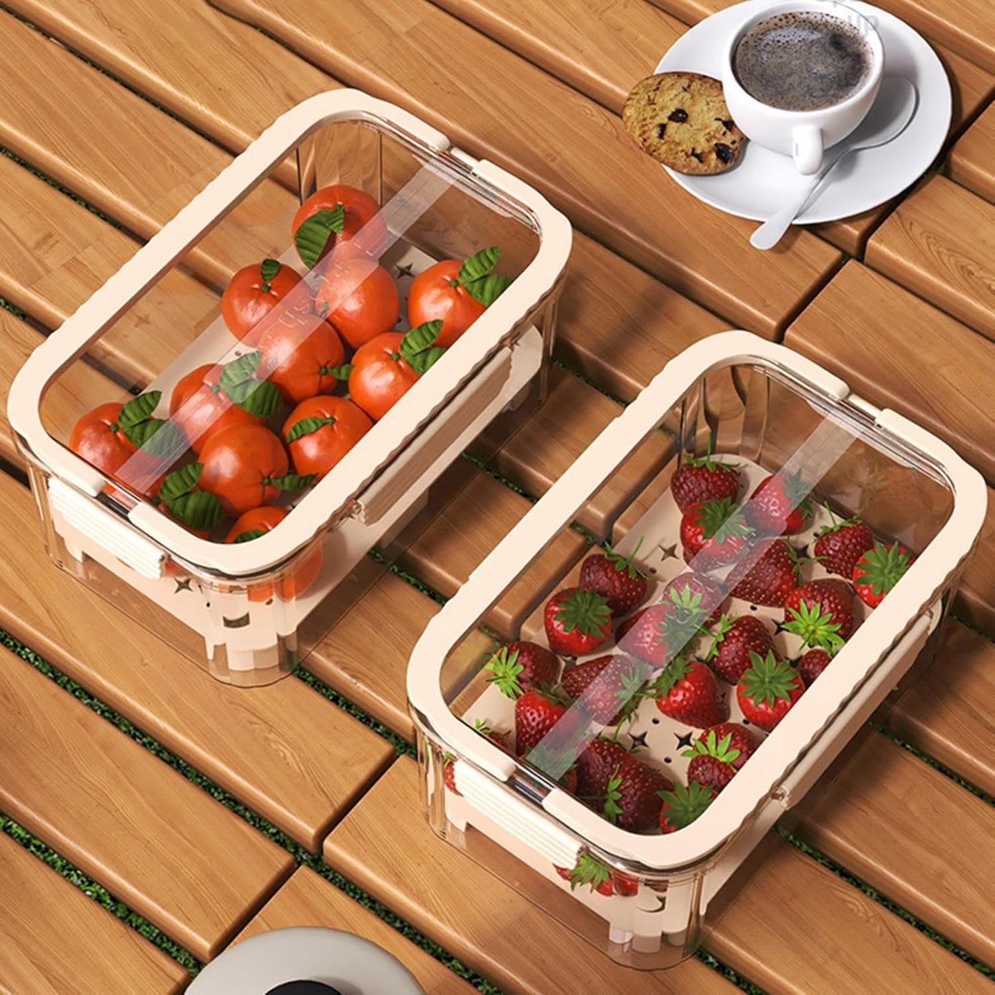 Cutie pentru Depozitare Alimente, Klevo, de Uz Casnic, 2 Compartimente, Zona pentru Gheata, Mentinere Fresh, cu Maner, Material PET, 23x15x10.8 cm, Bej