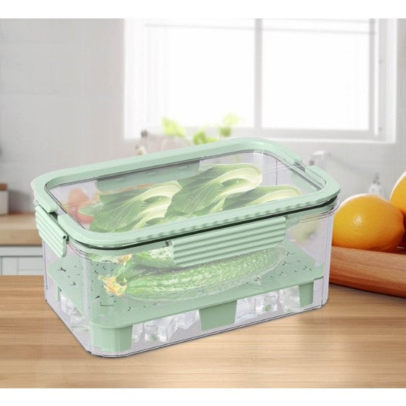 Cutie pentru Depozitare Alimente, Klevo, de Uz Casnic, 2 Compartimente, Zona pentru Gheata, Mentinere Fresh, cu Maner, Material PET, 23x15x10.8 cm, Verde
