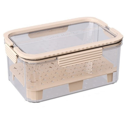 Cutie pentru Depozitare Alimente, Klevo, de Uz Casnic, 2 Compartimente, Zona pentru Gheata, Mentinere Fresh, cu Maner, Material PET, 23x15x10.8 cm, Bej