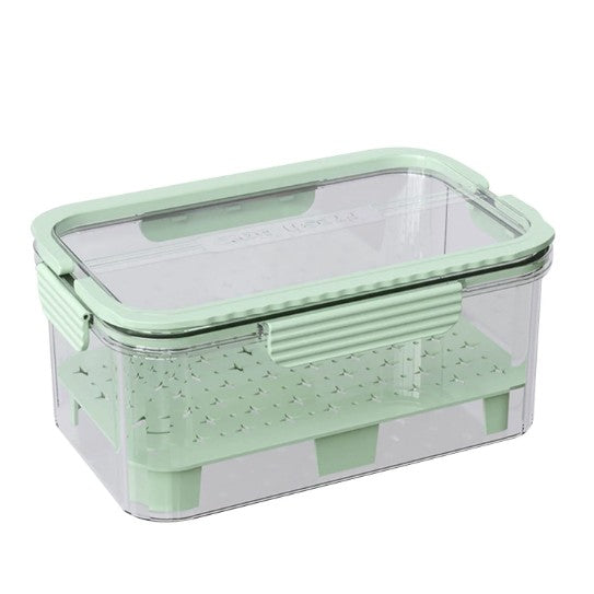 Cutie pentru Depozitare Alimente, Klevo, de Uz Casnic, 2 Compartimente, Zona pentru Gheata, Mentinere Fresh, cu Maner, Material PET, 23x15x10.8 cm, Verde