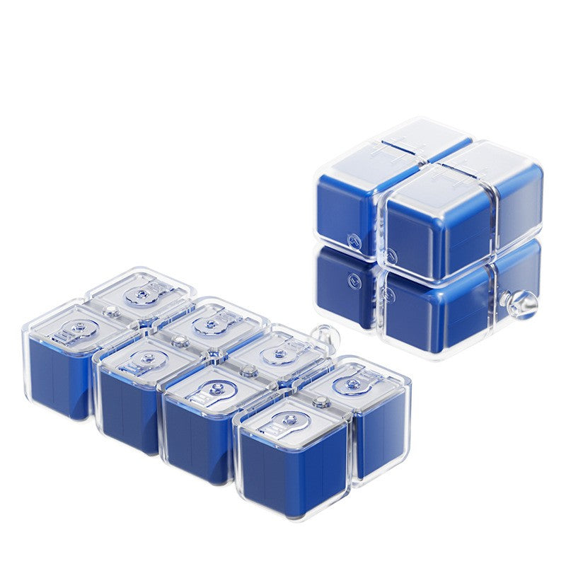 Cutie pentru Medicamente, Klevo, Model Rubik' Cube, cu Curea de Agatare, Dozator Portabil de Medicamente, Dispenser Pastile, estimat pentru 7 zile, 7.3 x 6 x 6 cm, Albastru