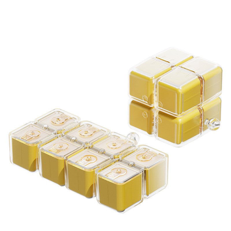 Cutie pentru Medicamente, Klevo, Model Rubik' Cube, cu Curea de Agatare, Dozator Portabil de Medicamente, Dispenser Pastile, estimat pentru 7 zile, 7.3 x 6 x 6 cm, Galben