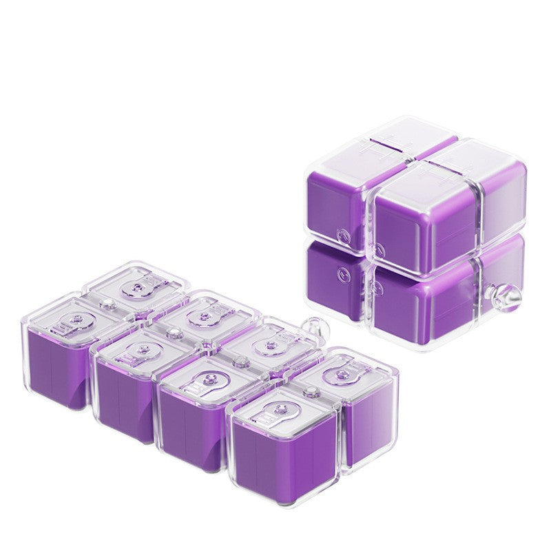 Cutie pentru Medicamente, Klevo, Model Rubik' Cube, cu Curea de Agatare, Dozator Portabil de Medicamente, Dispenser Pastile, estimat pentru 7 zile, 7.3 x 6 x 6 cm, Mov