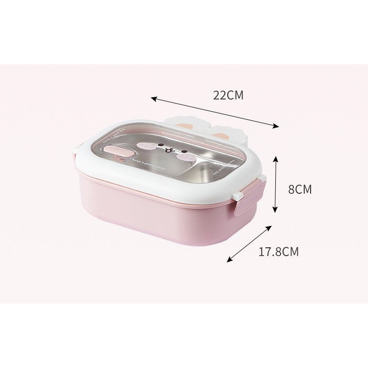 Cutie pentru Pranz sau Gustari, Klevo, cu Doua Compartimente, Model Iepuras, pentru Copii si Adulti, Etansare, PP, Perfect pentru Scoala si Birou, 1000 mL, 22x17.8x8 cm, Roz