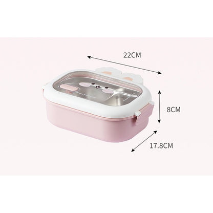 Cutie pentru Pranz sau Gustari, Klevo, cu Doua Compartimente, Model Iepuras, pentru Copii si Adulti, Etansare, PP, Perfect pentru Scoala si Birou, 1000 mL, 22x17.8x8 cm, Roz