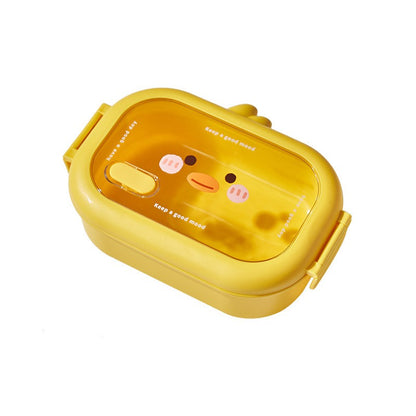 Cutie pentru Pranz sau Gustari, Klevo, cu Doua Compartimente, Model Ratusca, pentru Copii si Adulti, Etansare, PP, Perfect pentru Scoala si Birou, 1000 mL, 22.5x14.5x8 cm, Galben