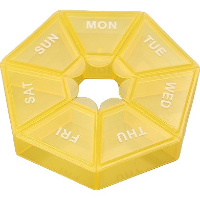 Cutie separator medicamente cu zilele saptamanii, Klevo, Plastic, 7 compartimente, Galben