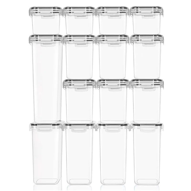 Cutii de depozitare alimente, Klevo, Set din 15 Cutii pentru Condimente, Cereale, Cutii pentru Bucatarie, din Plastic PP, Cutii Alimentare, Diferite Dimensiuni, Transparente
