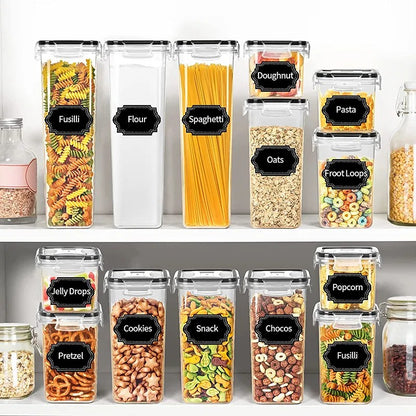 Cutii de depozitare alimente, Klevo, Set din 16 Cutii pentru Condimente, Cereale, Cutii pentru Bucatarie, din Plastic PP, Cutii Alimentare, Diferite Dimensiuni, Transparente