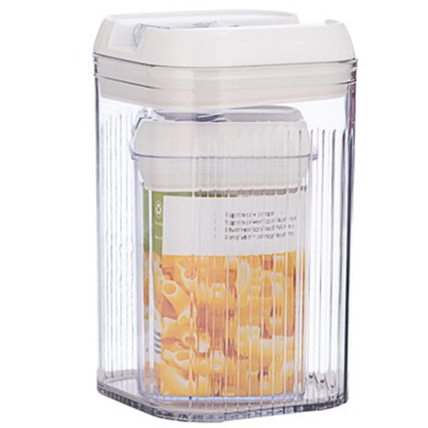 Cutii de Depozitare Alimente, Klevo, Set din 2 Cutii de tip Container, Recipiente pentru Cereale in Bucatarie, 0.8 L-10x15.5 cm, 2 L-12.5x12.5x21.5 cm, Transparente cu Capac Alb