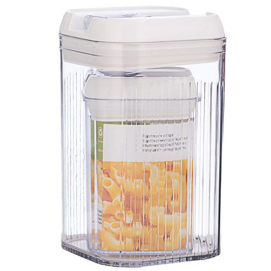 Cutii de Depozitare Alimente, Klevo, Set din 2 Cutii de tip Container, Recipiente pentru Cereale in Bucatarie, 0.8 L-10x15.5 cm, 2 L-12.5x12.5x21.5 cm, Transparente cu Capac Alb
