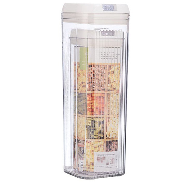 Cutii de Depozitare Alimente, Klevo, Set din 2 Cutii de tip Container, Recipiente pentru Cereale in Bucatarie, 1.2 L-10x30.5 cm, 2.5 L-12.5x12.5x36.5 cm, Transparente cu Capac Alb