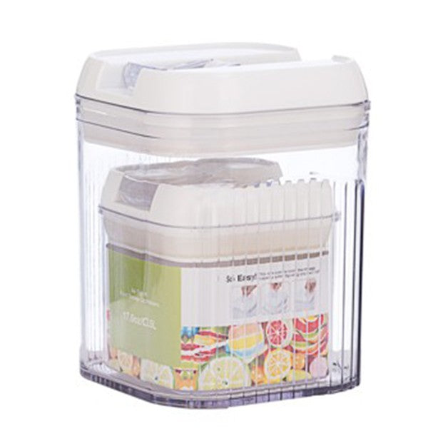 Cutii de Depozitare Alimente, Klevo, Set din 2 Cutii de tip Container, Recipiente pentru Cereale in Bucatarie, 0.5 L-10x10.5 cm, 1.3 L-12.5x12.5x16.5 cm, Transparente cu Capac Alb