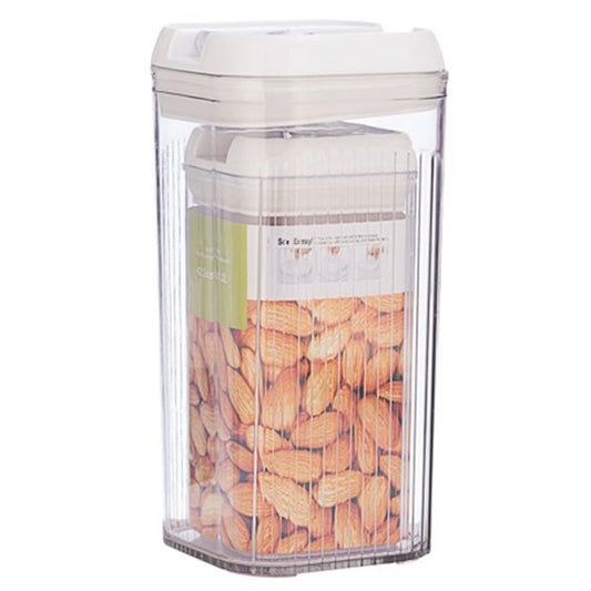 Cutii de depozitare Alimente, Klevo, Set din 2 Cutii pentru Bucatarie, Cutii pentru Condimente, din PET ABS Silicon, 12.5 x 12.5 x 26 cm, 839 g, 2.5L Transparent Alb