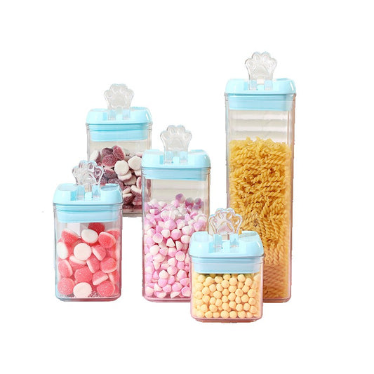 Set 5 Cutii de Depozitare Alimente, Klevo, 1 x 500ml, 2 x 800ml, 1 x 1200ml, 1 x 1900ml, Capac Albastru, din PP+PET, Inchidere Ermetica, Transparent