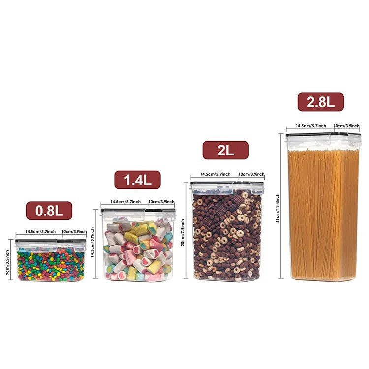 Cutii de depozitare alimente, Klevo, Set din 7 Cutii pentru Condimente, Cereale, Cutii pentru Bucatarie, din Plastic PP, Cutii Alimentare, Diferite Dimensiuni, Transparente