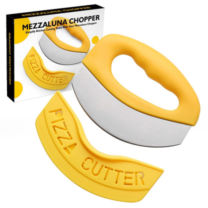 Cutit pentru taiat pizza Klevo, cu protectie din silicon pentru lama, inox, 15.5 cm, galben