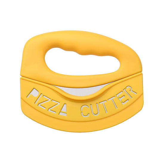 Cutit pentru taiat pizza Klevo, cu protectie din silicon pentru lama, inox, 15.5 cm, galben