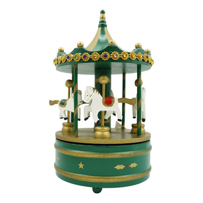 Cutiuta muzicala decorata de Craciun, Carusel rotativ, Verde, din Lemn, Interior, Klevo