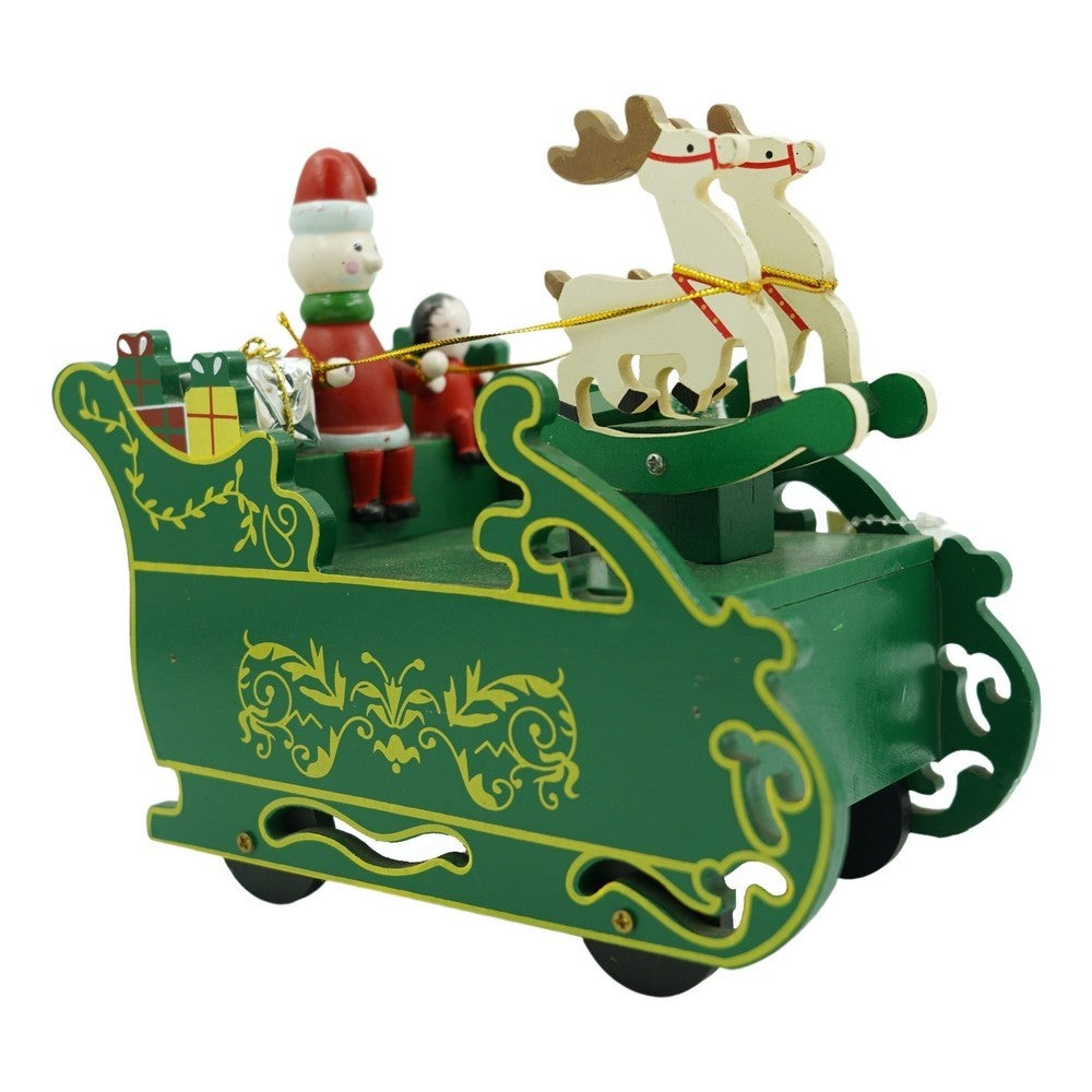 Cutiuta muzicala decorata, Sania lui Mos Craciun, Verde, din Lemn, 16 cm x 18.5 cm, Interior, Klevo
