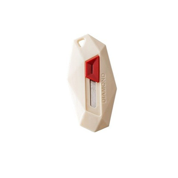 Cutter pentru Cutii, Klevo, Varf Rotunjit si Zimtat, Tip Breloc, 6.5x3.5 cm, Crem