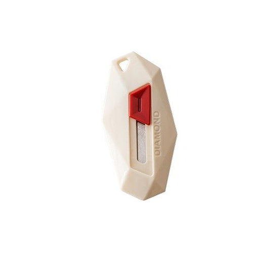 Cutter pentru Cutii, Klevo, Varf Rotunjit si Zimtat, Tip Breloc, 6.5x3.5 cm, Crem