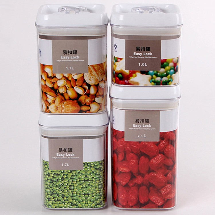 Cuutii de Depozitare Alimente, Klevo, Set din 4 Cutii pentru Condimente in Bucatarie, Cutii de tip Container, Diferite Dimensiuni, cu Capac Ermetic, din Plastic PP, Transparent