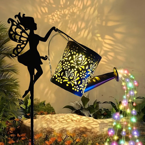 Decor Ornament pentru Gradina, Klevo, Decoratiune pentru Gradina, Model Zana cu Stropitoare, Lumini LED Alb Cald, Inaltime 63 cm, Negru