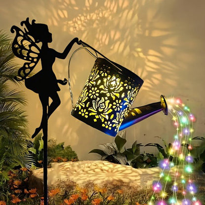 Decor Ornament pentru Gradina, Klevo, Decoratiune pentru Gradina, Model Zana cu Stropitoare, Lumini LED Alb Cald, Inaltime 63 cm, Negru