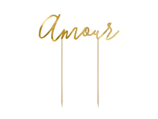 Decor pentru tort Amour, auriu, 22,5 cm
