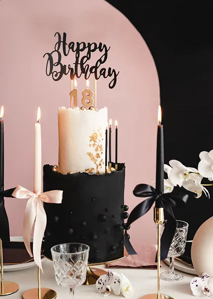 Decor pentru tort cu mesaj „La mulți ani”, negru, 22,5 cm