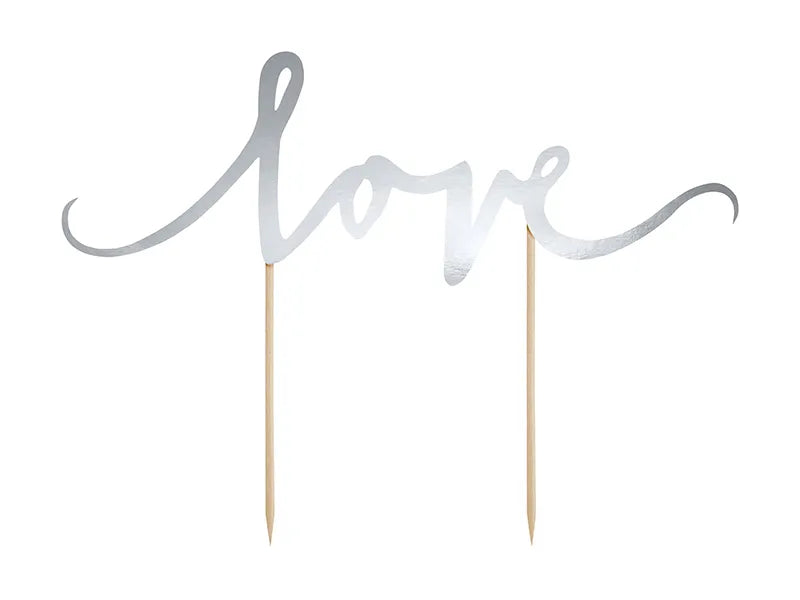 Decor pentru tort cu tematică Love, argintiu, 17 cm