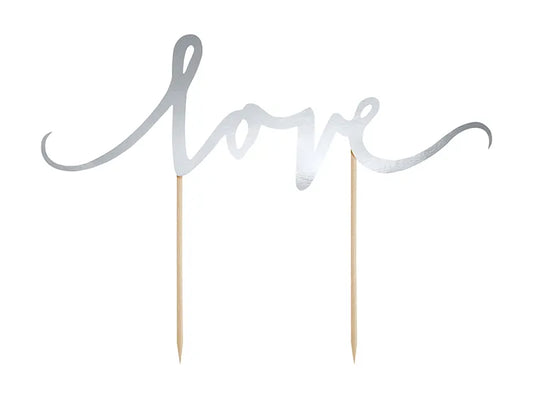 Decor pentru tort cu tematică Love, argintiu, 17 cm