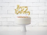 Decor tort La mulți ani, auriu, 22,5 cm