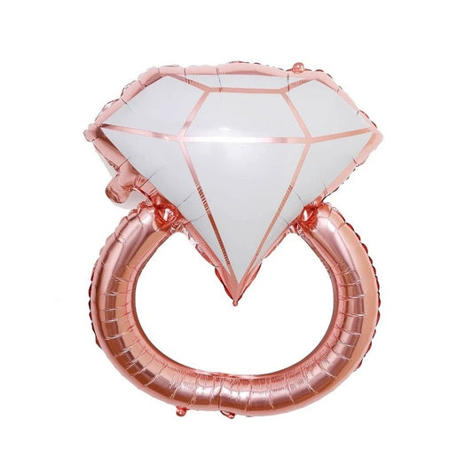 Balon din Folie Metalizata, Klevo, Figurina Inel de Logodna, Model Diamant, Tema Nunta, 60 cm, Ambalaj Individual, Pai Inclus, Umflare cu Aer sau