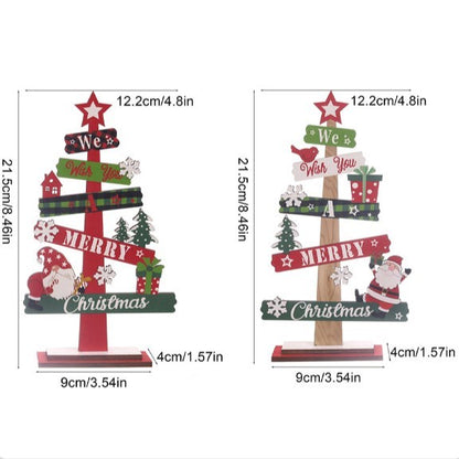 Decoratiune de Craciun din Lemn, Klevo, pentru Masa, Scris We Wish You A Merry Christmas, Model Bradut, 21.5x12.2x4 cm, Multicolor