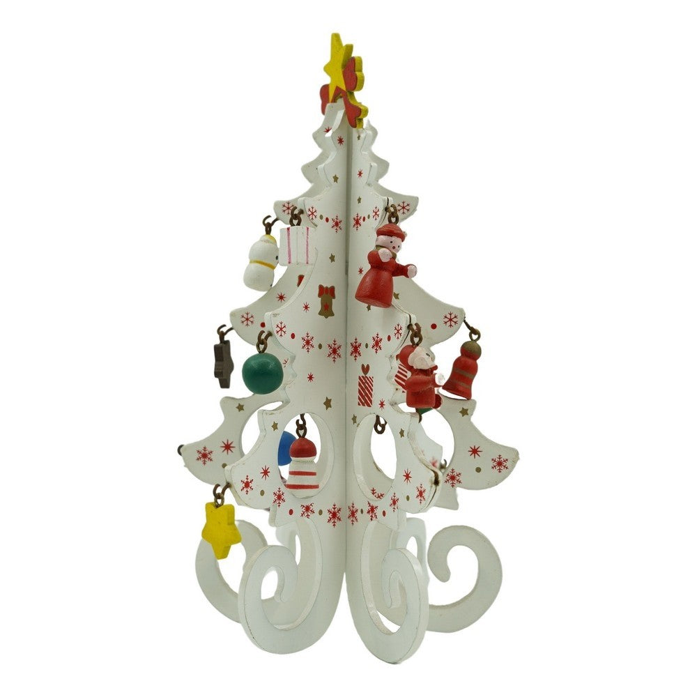 Decoratiune Craciun, Brad, Alb, 6 cavitati cu ornamente, 12 cm x 20 cm, Lemn, Klevo