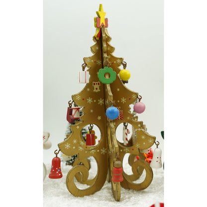 Decoratiune Craciun, Brad, Auriu, 6 cavitati cu ornamente, 12 cm x 20 cm, Lemn, Klevo