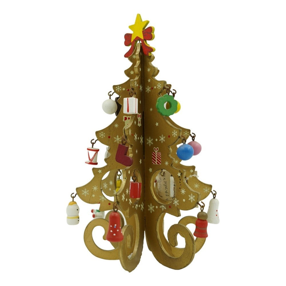 Decoratiune Craciun, Brad, Auriu, 6 cavitati cu ornamente, 12 cm x 20 cm, Lemn, Klevo