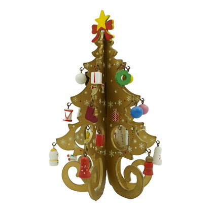 Decoratiune Craciun, Brad, Auriu, 6 cavitati cu ornamente, 12 cm x 20 cm, Lemn, Klevo