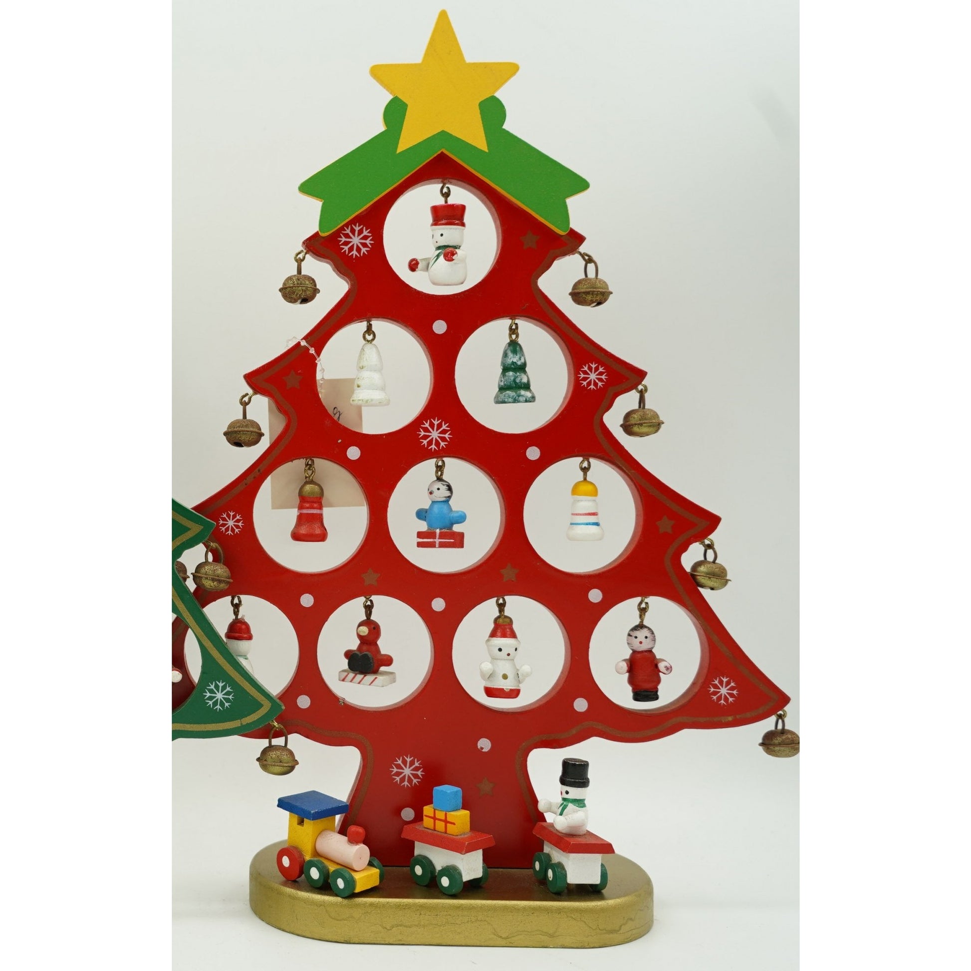Decoratiune Craciun, Brad, Rosu, 10 cavitati cu ornamente, 20.5 cm x 28 cm, Lemn, Klevo
