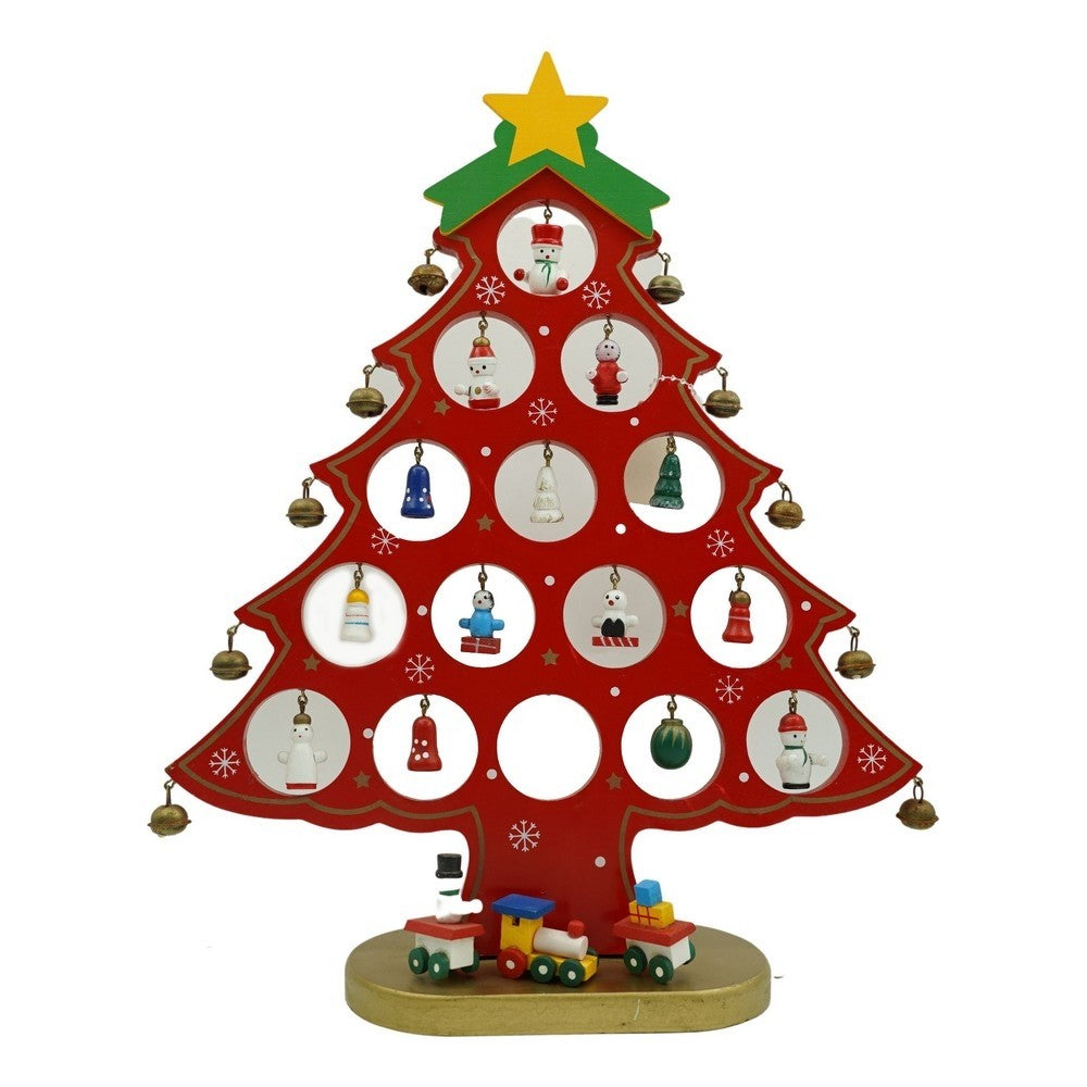 Decoratiune Craciun, Brad, Rosu, 15 cavitati cu ornamente, 25.5 cm x 33 cm, Lemn, Klevo