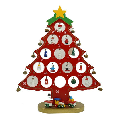 Decoratiune Craciun, Brad, Rosu, 15 cavitati cu ornamente, 25.5 cm x 33 cm, Lemn, Klevo