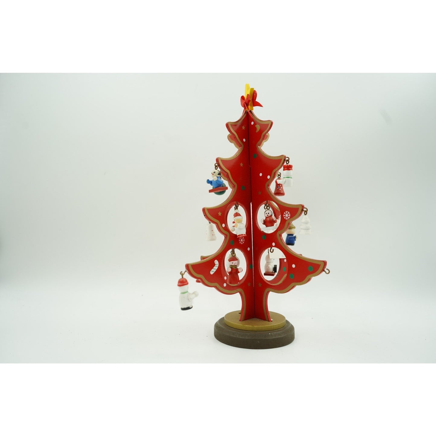 Decoratiune Craciun, Brad, Rosu, 8 cavitati cu ornamente, 18.5 cm x 25 cm, Lemn, Klevo