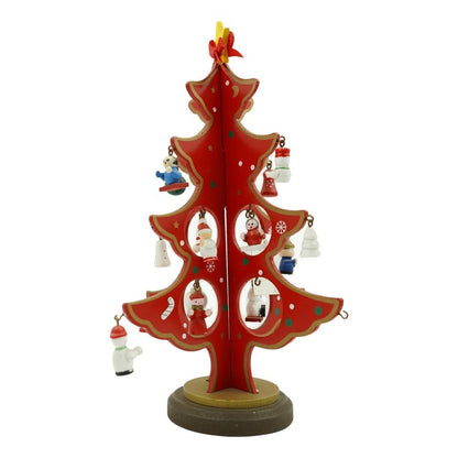 Decoratiune Craciun, Brad, Rosu, 8 cavitati cu ornamente, 18.5 cm x 25 cm, Lemn, Klevo