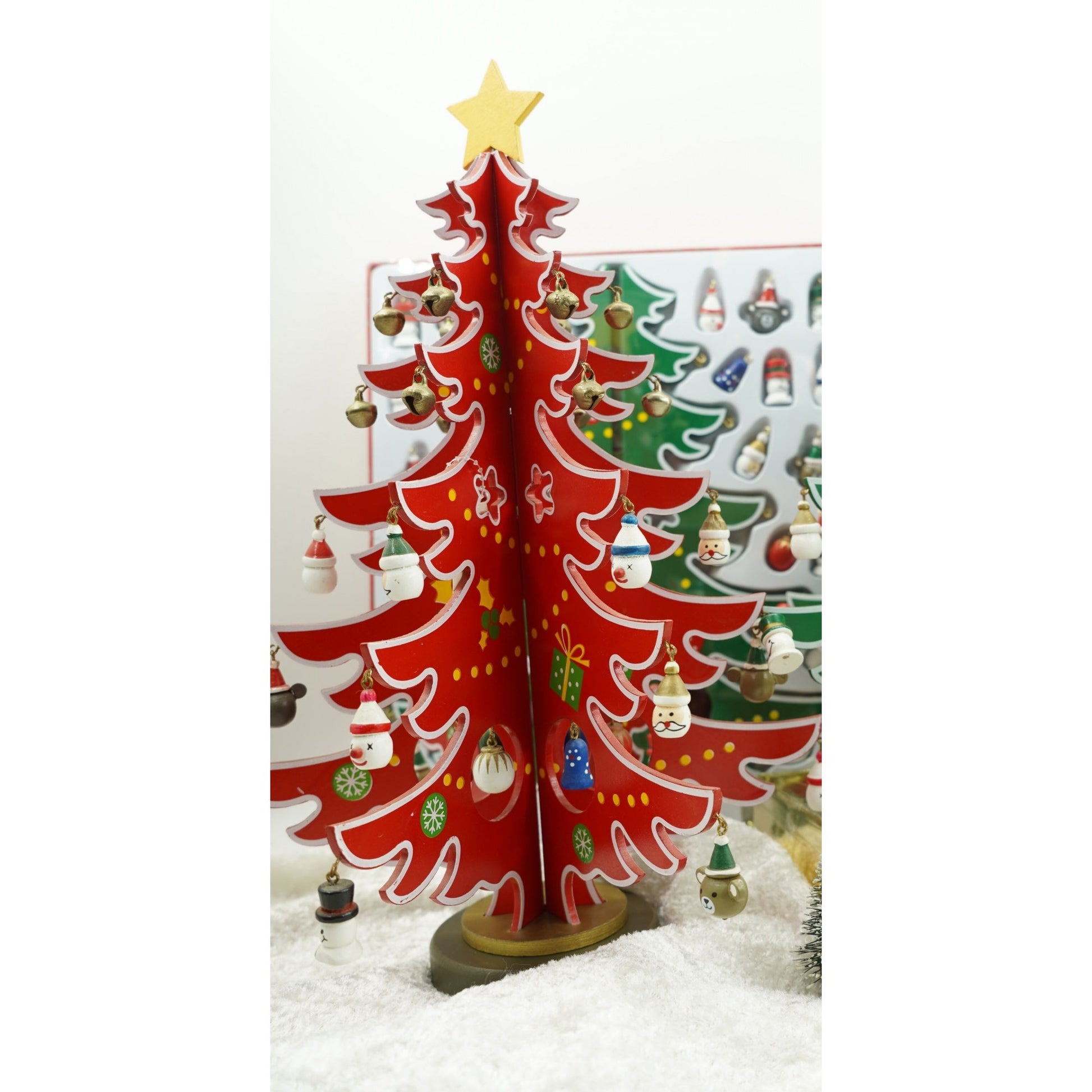 Decoratiune Craciun, Brad, Rosu/Alb, 15 cavitati cu ornamente, 25.5 cm x 33 cm, Lemn, Klevo