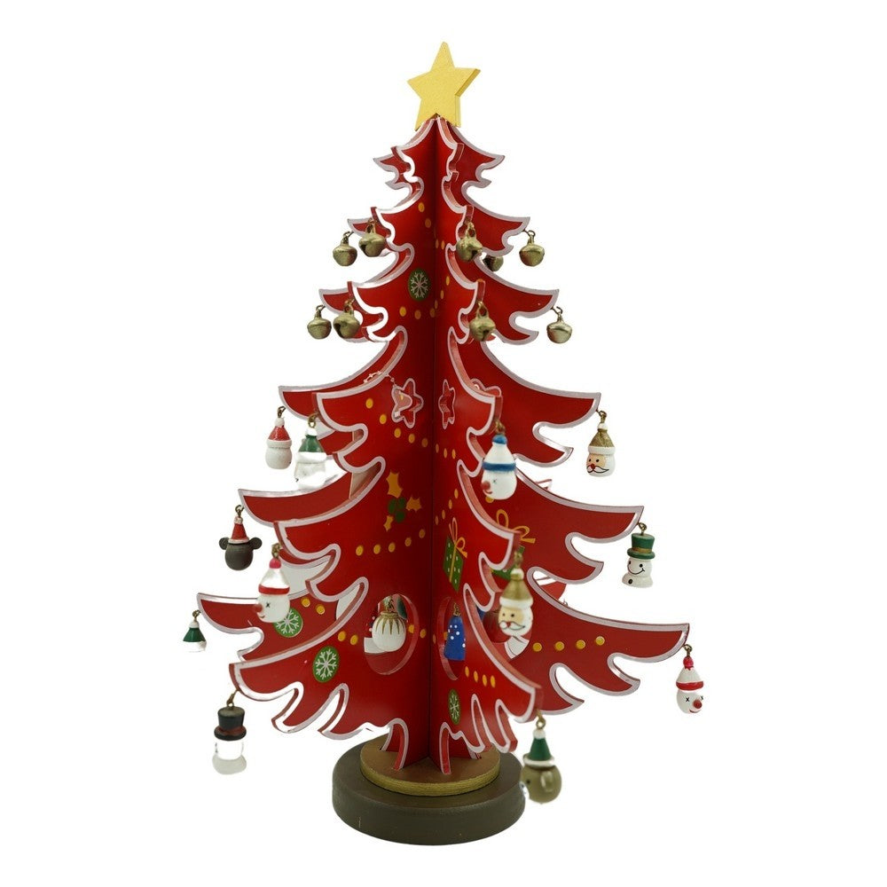 Decoratiune Craciun, Brad, Rosu/Alb, 15 cavitati cu ornamente, 25.5 cm x 33 cm, Lemn, Klevo