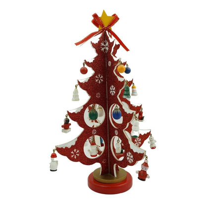 Decoratiune Craciun, Brad, Rosu/Alb, 8 cavitati cu ornamente, 18.5 cm x 33 cm, Lemn, Klevo