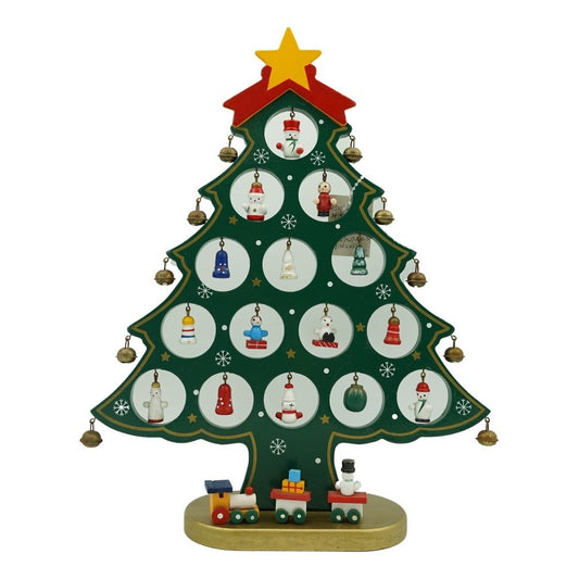 Decoratiune Craciun, Brad, Verde, 15 cavitati cu ornamente, 25.5 cm x 33 cm, Lemn, Klevo