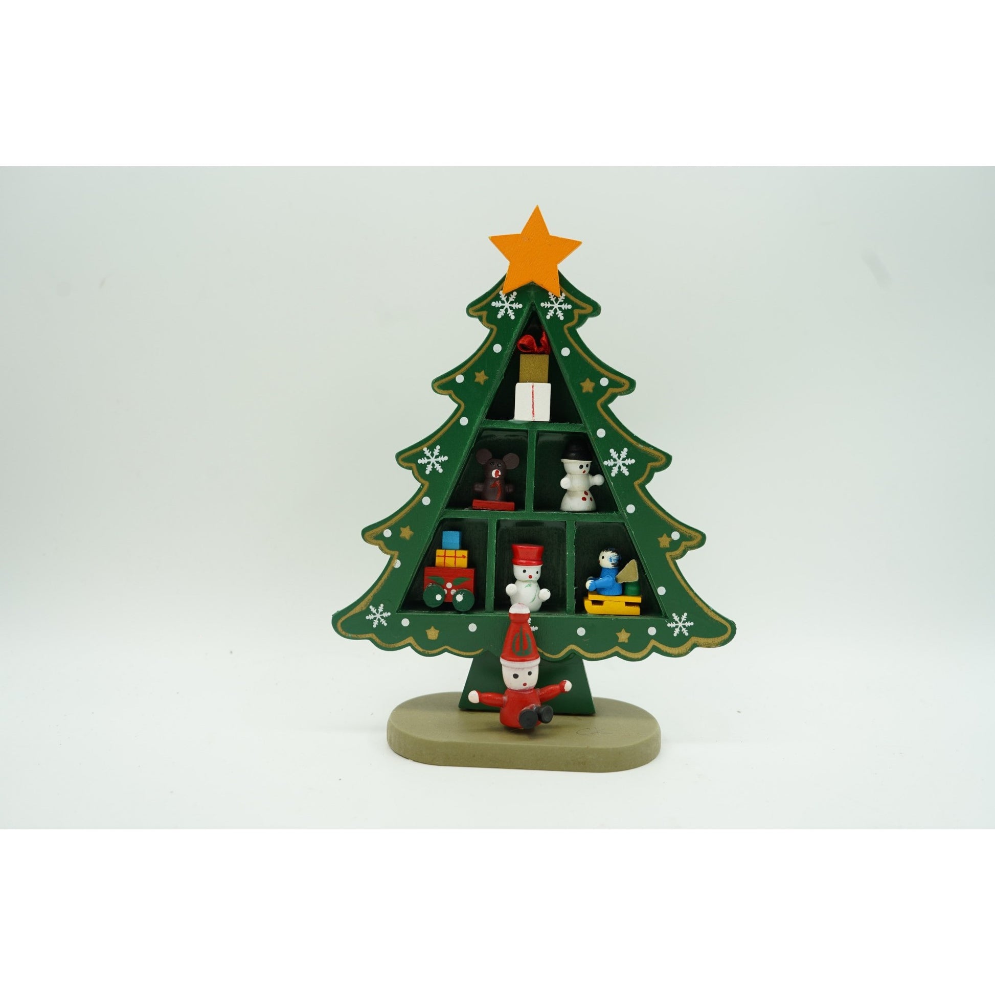 Decoratiune Craciun, Brad, Verde, 3 randuri cu ornamente, 12 cm x 18 cm, Lemn, Klevo